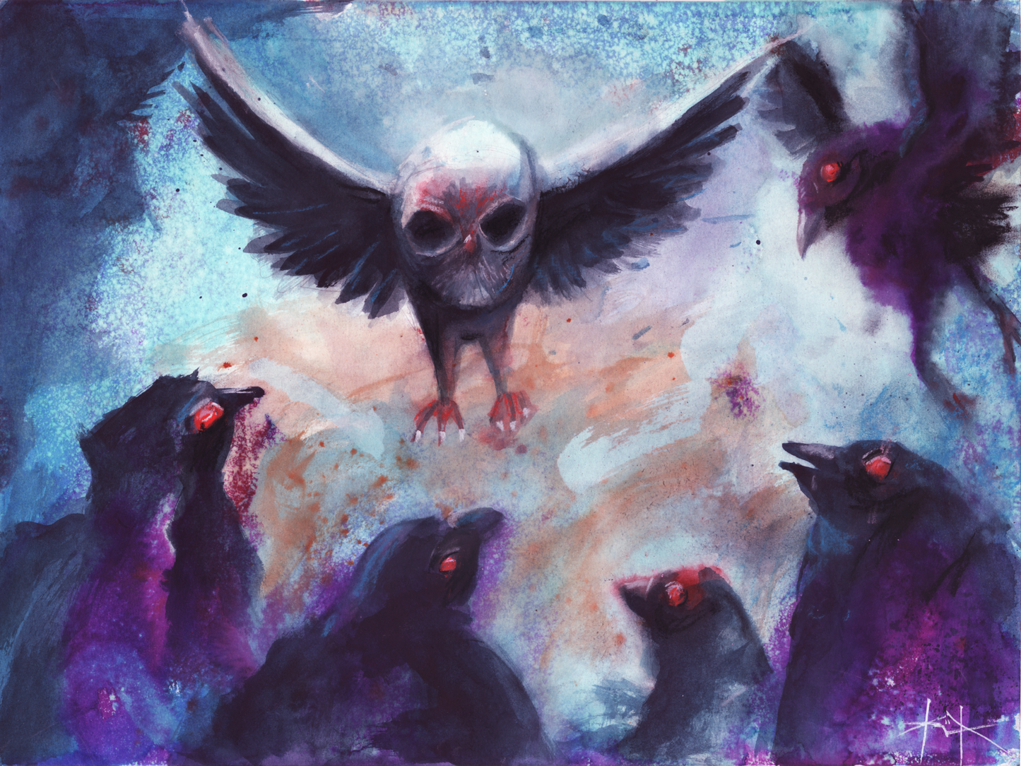 Ravens V Owl - Original Art - SOLD